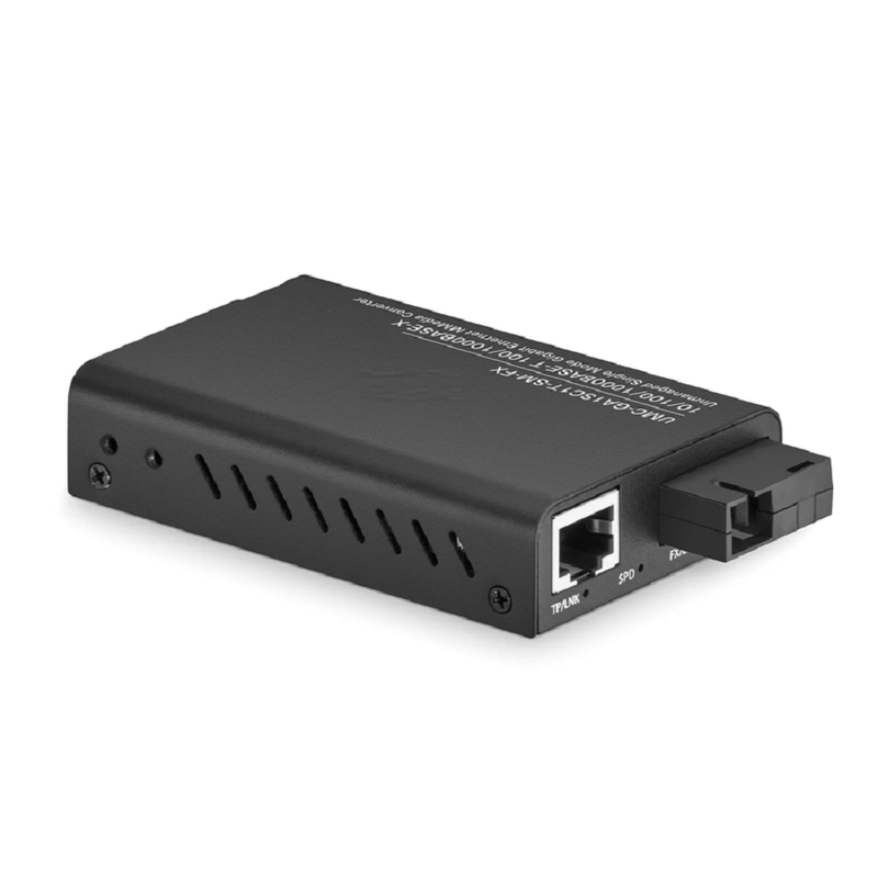 SFPS Mini Unmanaged 1x 10/100/1000Base-T RJ45 to 1x 100/1000Base-X Single Mode SC 1310/1550nm 20km Gigabit Ethernet Media Converter, European Plug Standard SFPS