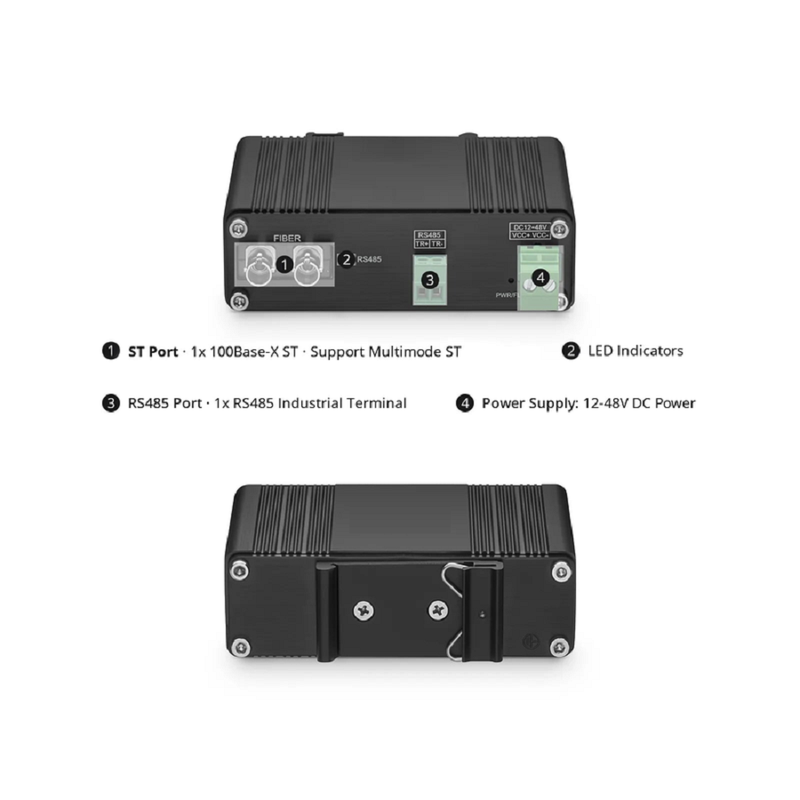 SFPS Industrial Unmanaged 1 x RS485 2-Wire to 1 x 100Base-X Multimode ST 850nm 550m Ethernet Media Converter SFPS