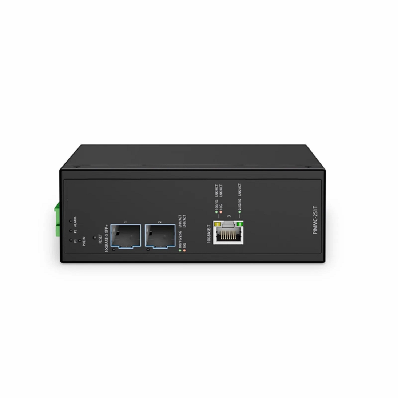 SFPS Industrial Managed 1x 100M/1G/2.5G/5G/10GBase-T RJ45 to 2x 100M/1G/2.5G/10GBase-X SFP+ Gigabit Ethernet PoE+ PD Media Converter SFPS