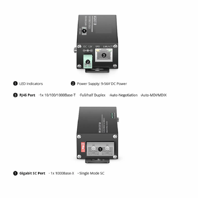 SFPS Mini Industrial Unmanaged 1x 10/100/1000Base-T RJ45 to 1x 1000Base-X Single Mode SC 1310nm 20km Gigabit Ethernet Media Converter, British Plug Standard SFPS
