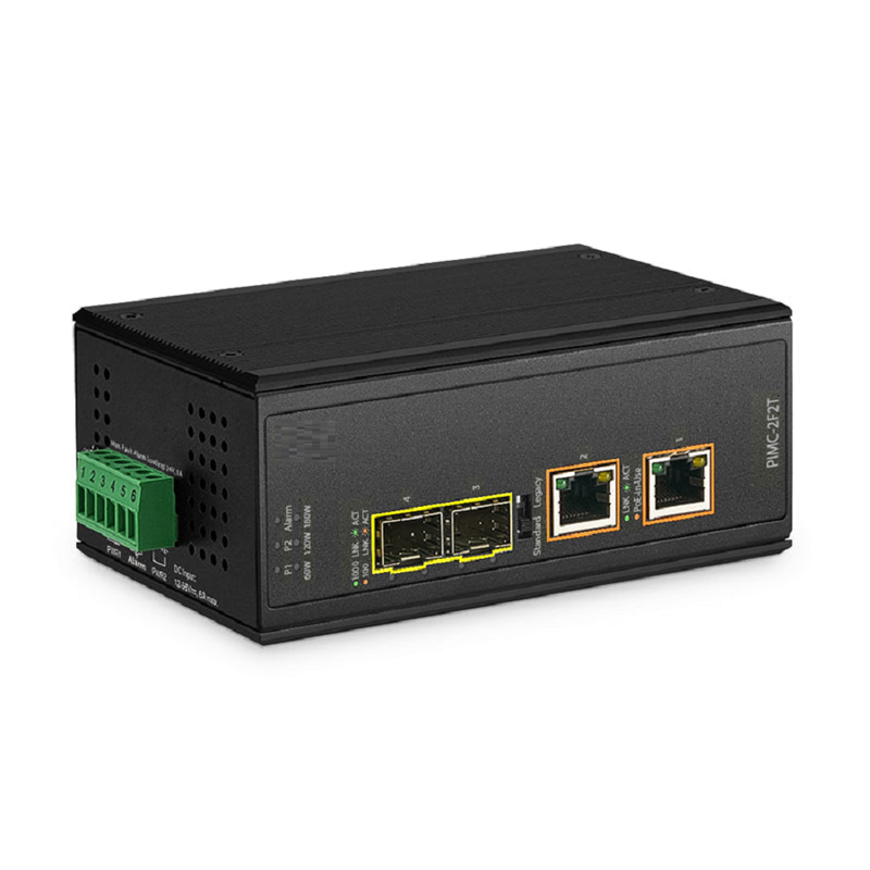 SFPS Industrial Unmanaged 2x 10/100/1000Base-T RJ45 to 2x 100/1000Base-X SFP Gigabit PoE++ Ethernet Media Converter SFPS