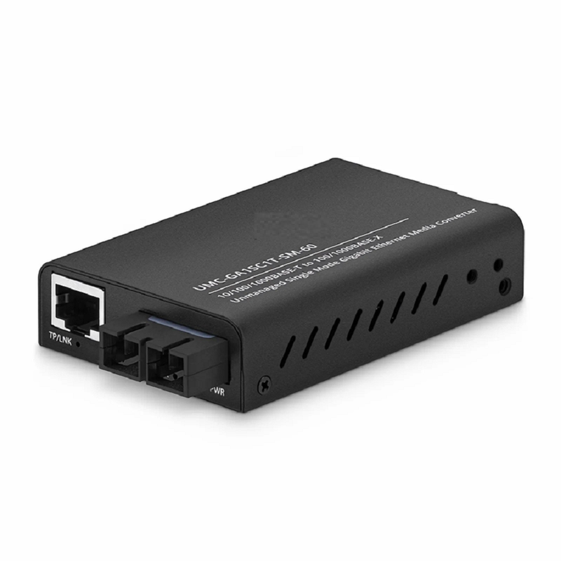 SFPS Mini Unmanaged 1x 10/100/1000Base-T RJ45 to 1x 100/1000Base-X Single Mode SC 1550nm 60km Gigabit Ethernet Media Converter, American Plug Standard SFPS