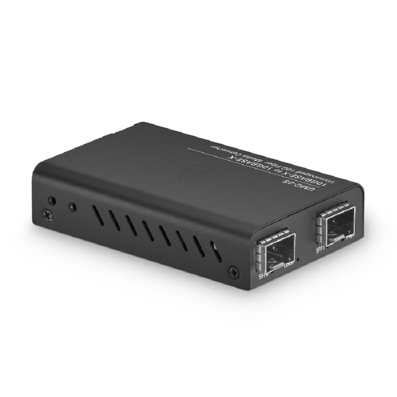 SFPS Mini Unmanaged 1x 10GBase-X to 1x 10GBase-X 2SFP+ 10Gigabit Fiber Media Converter, American Plug Standard SFPS