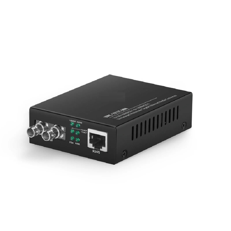 SFPS Unmanaged 1x 10/100/1000Base-T RJ45 to 1x 1000Base-X Multimode ST 850nm 220/550m Gigabit Ethernet Media Converter, British Plug Standard SFPS