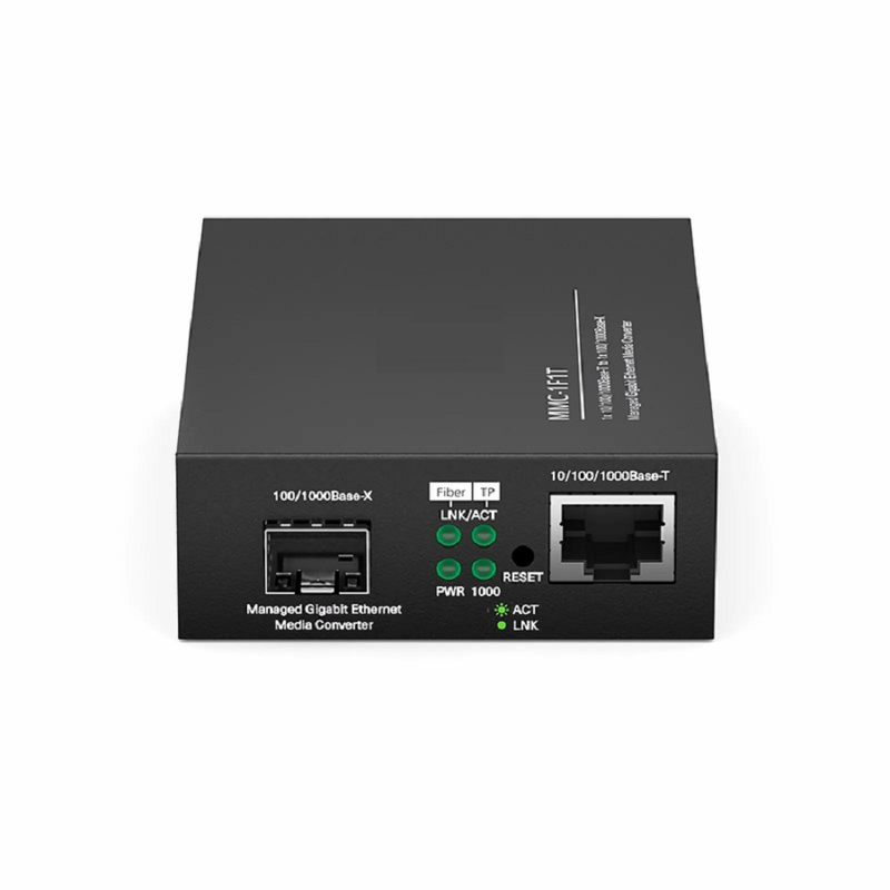 SFPS Managed 1x 10/100/1000Base-T RJ45 to 1x 100/1000Base-X SFP Gigabit Ethernet Media Converter, American Plug Standard SFPS