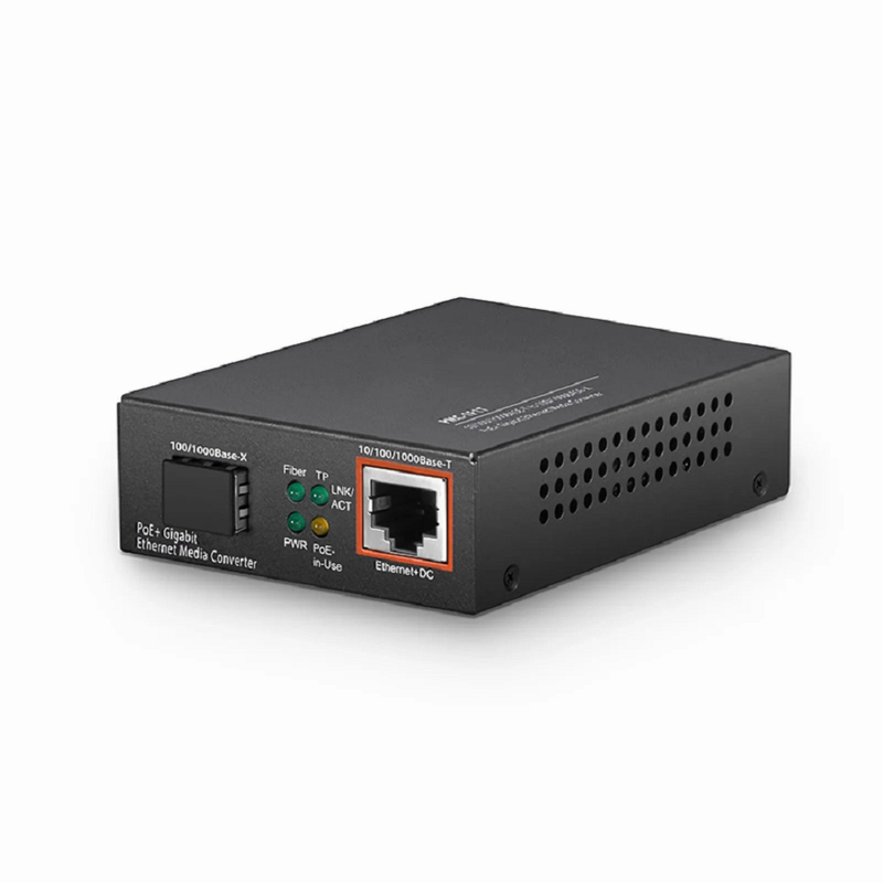 SFPS Unmanaged 1x 10/100/1000Base-T RJ45 to 1x 100/1000Base-X SFP Gigabit Ethernet PoE+ Media Converter, American Plug Standard SFPS