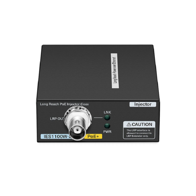 SFPS IES1100W-2PD, 1-Port 10/100M Fast Ethernet Long Reach PoE over Coaxial Injector, 1 x PoE+ Input to 1 x BNC Female Output, -20 to 70A°C Operating Temperature SFPS