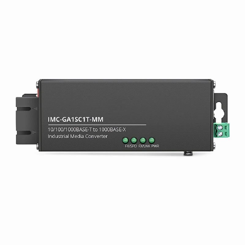 SFPS Mini Industrial 1x 10/100/1000Base-T RJ45 to 1x 1000Base-X Multimode SC 850nm 550m Gigabit Ethernet Media Converter, British Plug Standard SFPS