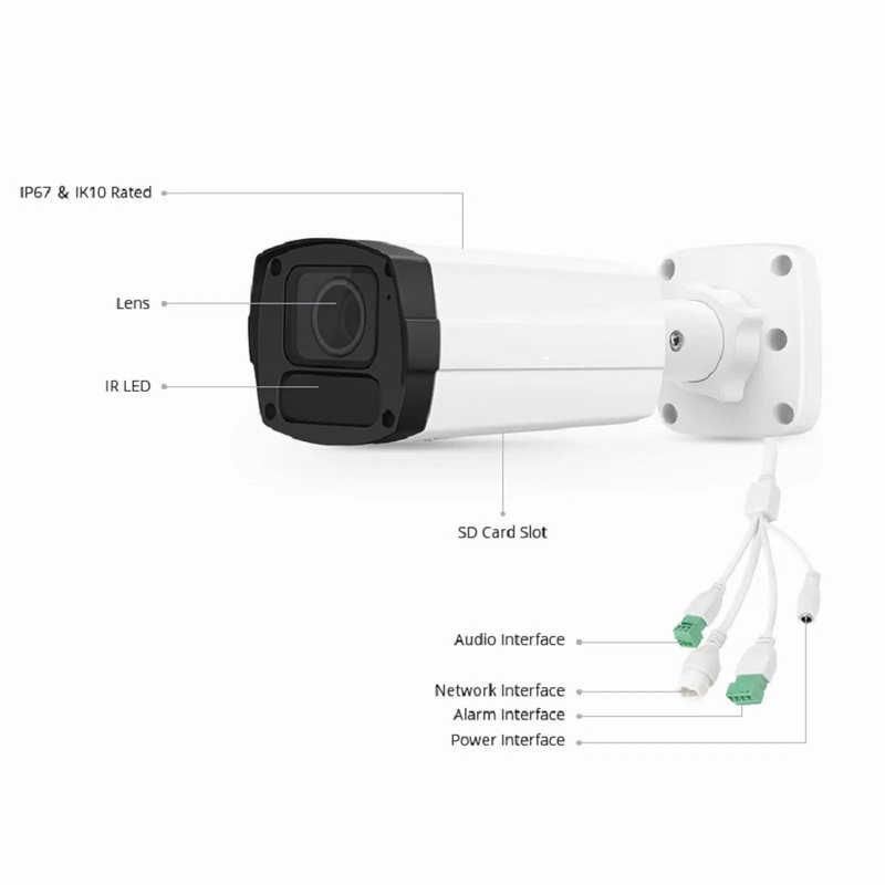 SFPS IPC305-2M-B Bullet Camera, with 2.7 ~ 13.5mm Varifocal Lens, 2MP MP Resolution, Built-in Mic, 164ft Night Vision, Smart Intrusion Prevention, IP67 & IK10 PoE Network Camera SFPS