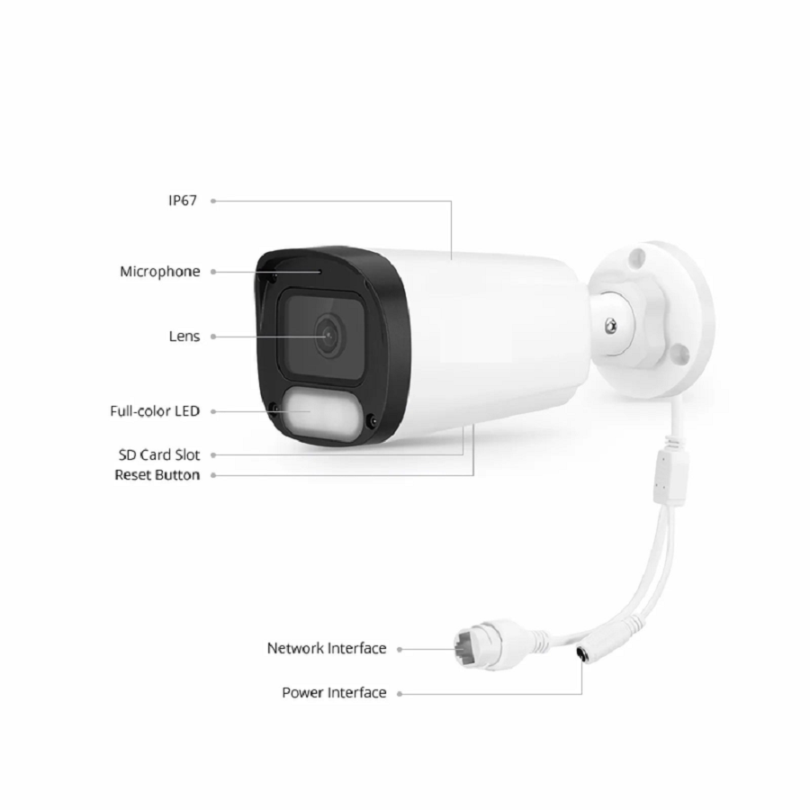 SFPS IPC201-FC-4M-B Bullet Camera, with Fixed 2.8mm Lens, 4MP Resolution, Built-in Mic, 98ft Color Night Vision, Smart Person/Vehicle Detection, IP67 PoE Network Camera SFPS
