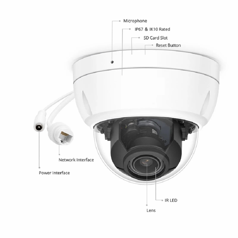 SFPS IPC104-5M-D, Super HD 5MP Dome Network Camera with Built-in Mic, 98ft Night Vision, IP67 & IK10 Vandal Resistant, Smart Intrusion Prevention, PoE Network Camera with Varifocal 2.8-12mm Lens SFPS