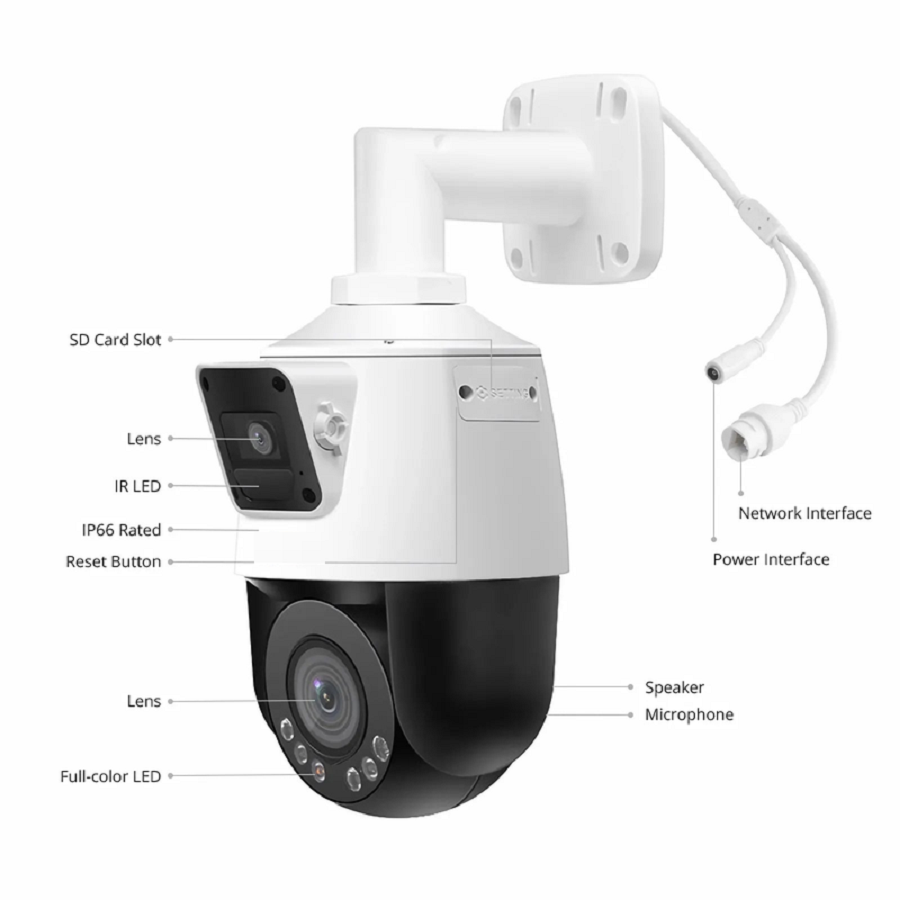 SFPS IPC204-2M-PD, 2X 2MP Dual-lens PTZ Network Camera With Two-way Audio, IP66 Weatherproof, Smart Intrusion Protection SFPS