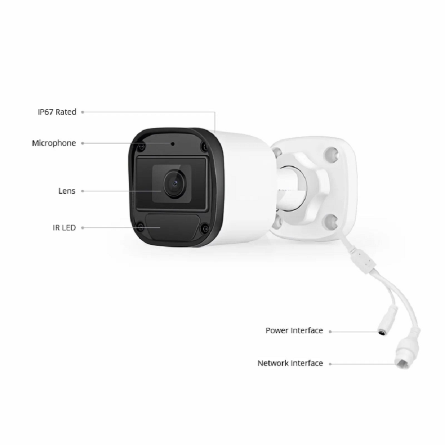 SFPS IPC101-5M-B, Super HD 5MP Bullet Network Camera with Built-in Mic, 98ft Night Vision, IP67 Weatherproof PoE Network Camera with Fixed 2.8mm Lens SFPS