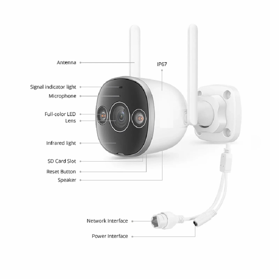 SFPS IPC101-5M-WB Outdoor Bullet Wi-Fi Camera, with Fixed 2.8mm Lens, 5MP Resolution, Build-in Mic  Speaker, 66ft Night Vision, IP67 Network Camera SFPS