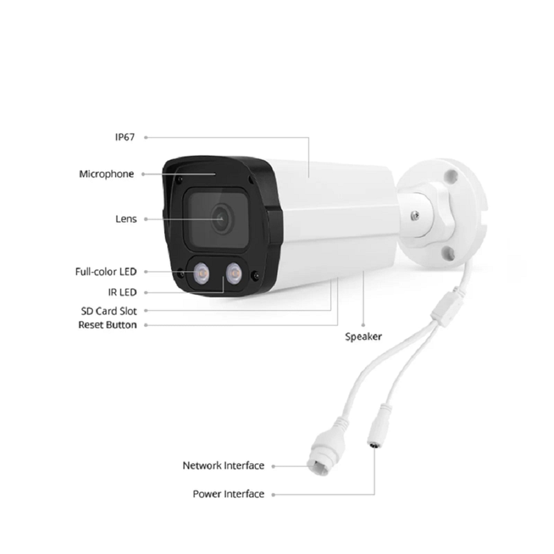SFPS IPC201-8M-B Bullet Camera, with Fixed 2.8mm Lens, 8MP Resolution, Built-in Mic  Speaker, 98ft Night Vision, Smart Person/Vehicle Detection, IP67 PoE Network Camera SFPS