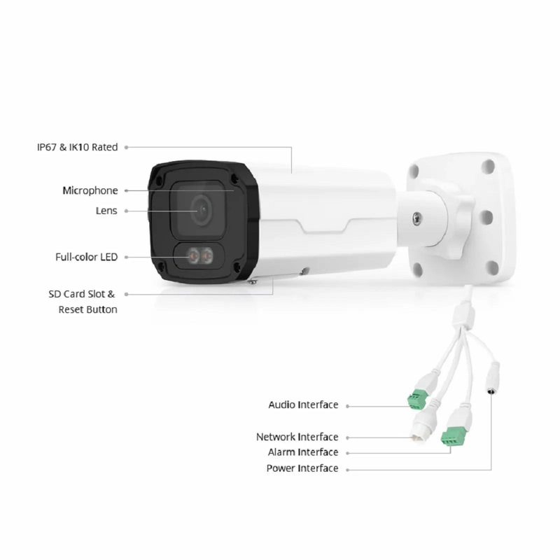 SFPS IPC501-FC-4M-B, 4MP Bullet PoE Network Camera with 98ft Color Night Vision, 120dB True WDR, Smart Intrusion Prevention, IP67 & IK10 Rating, 4.0mm Fixed Lens SFPS