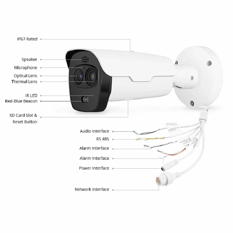 SFPS IPC701-4M-B, Super HD 4MP Thermal & Optical Dual-spectrum Bullet Network Camera with Build-in Mic, Smoke Detection, PoE Network Camera with Fixed 4.0mm Lens SFPS