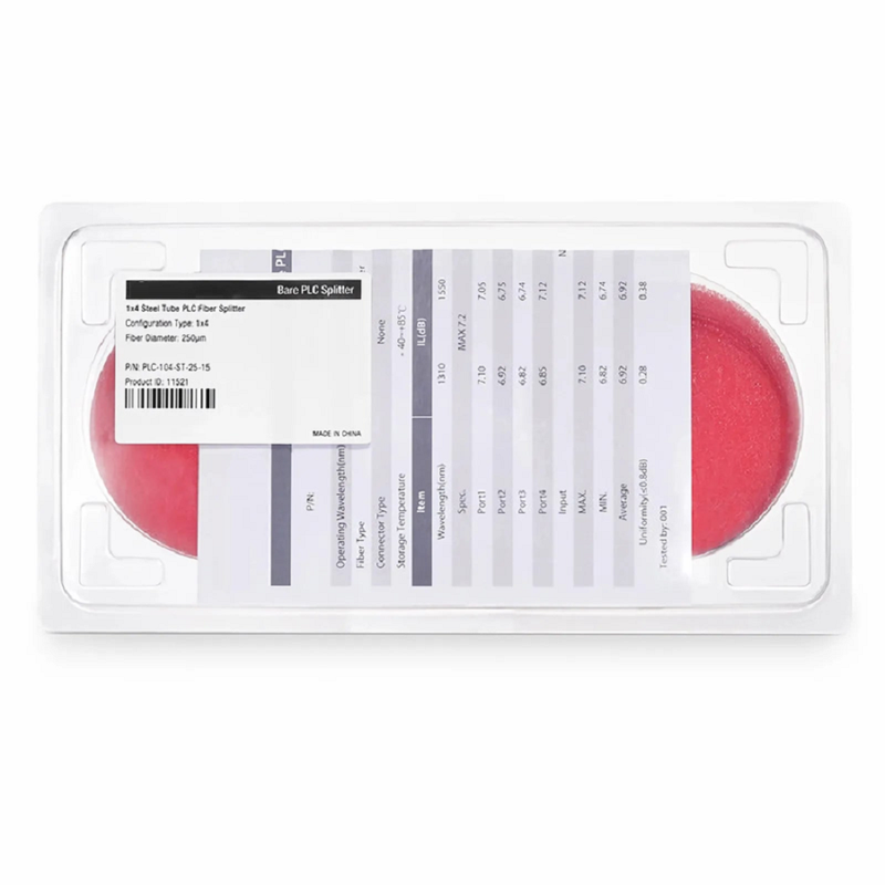 SFPS 1 x 4 PLC Fiber Splitter, Steel Tube, Bare Fiber 250m, No Connector, Singlemode SFPS