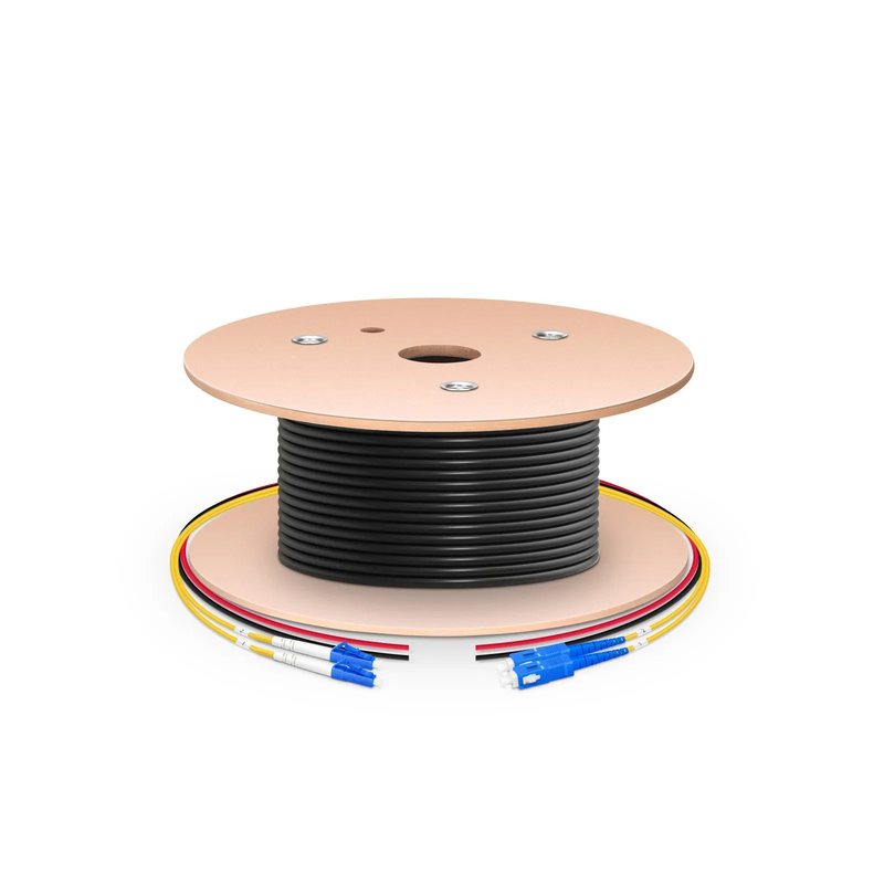SFPS 150m (492ft) Hybrid Fiber and Power Cable, Indoor, Plenum (OFNP), Single Mode (OS2), 2 Fibers, Tight-Buffered, LC UPC Simplex to SC UPC Simplex, 2 Conductors 12AWG SFPS