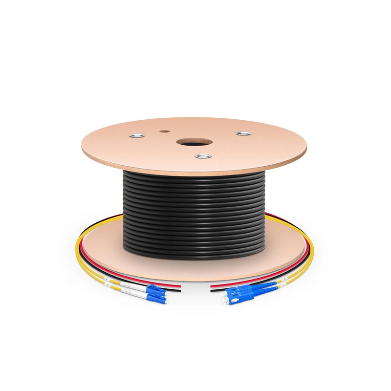 SFPS 200m (656ft) Hybrid Fiber and Power Cable, Indoor, Plenum (OFNP), Single Mode (OS2), 2 Fibers, Tight-Buffered, LC UPC Simplex to SC UPC Simplex, 2 Conductors 17AWG SFPS