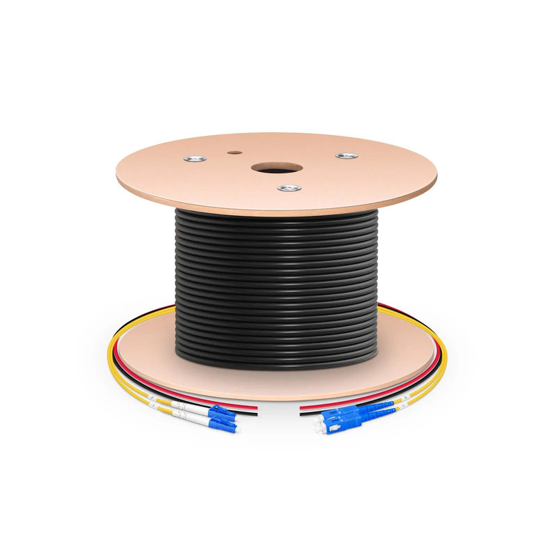 SFPS 300m (984ft) Hybrid Fiber and Power Cable, Indoor, Plenum (OFNP), Single Mode (OS2), 2 Fibers, Tight-Buffered, LC UPC Simplex to SC UPC Simplex, 2 Conductors 17AWG SFPS