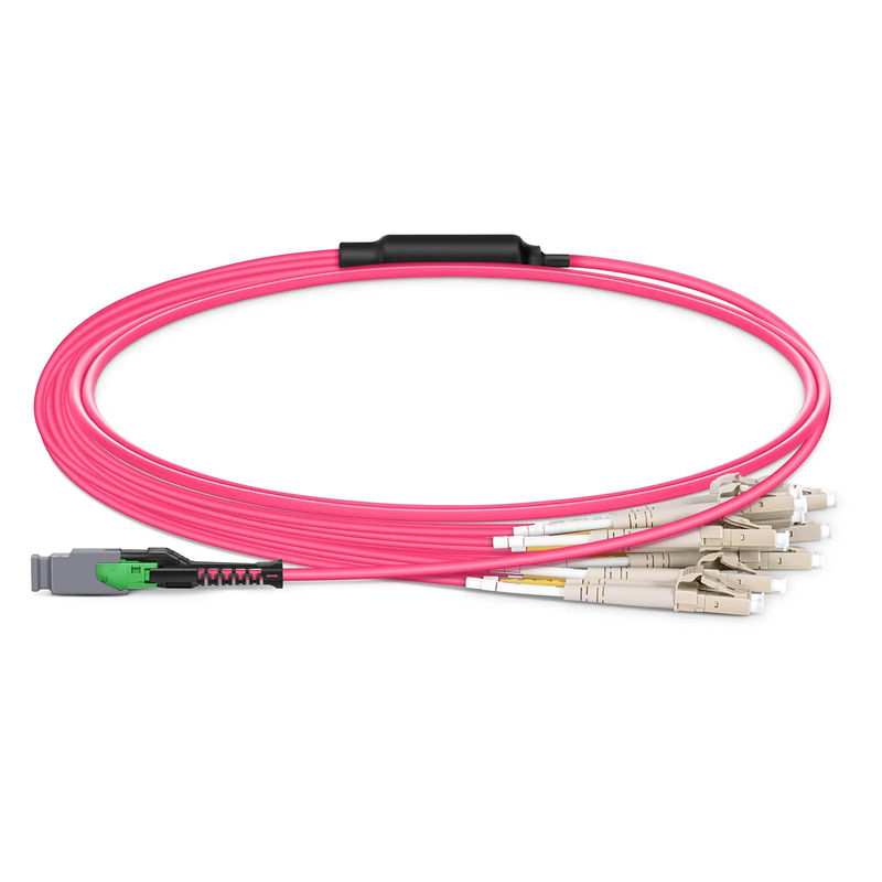 SFPS 1m (3ft) MMC Harness, MMC-16 APC (Female) to 8 x LC UPC Duplex, 16 Fibers, Multimode (OM4), Plenum (OFNP), 0.35dB Max, Jumper Polarity, Magenta SFPS