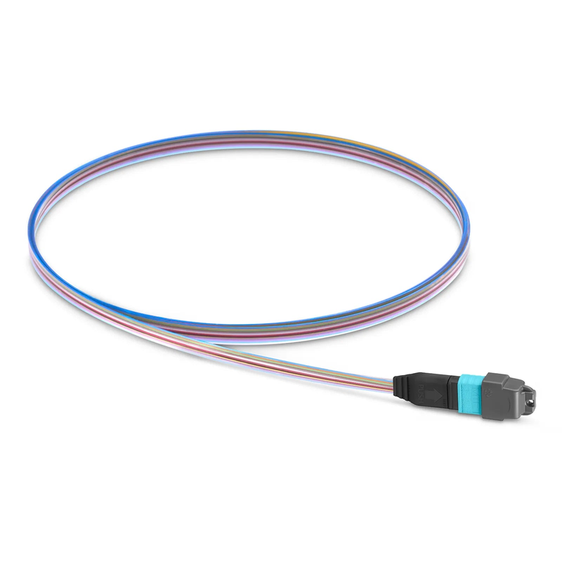 SFPS 1m (3ft) MTP® Fiber Pigtail, MTP-12A® UPC (Male) to Unterminated, 12 Fibers, Multimode (OM4), Unjacketed, 12-Color SFPS