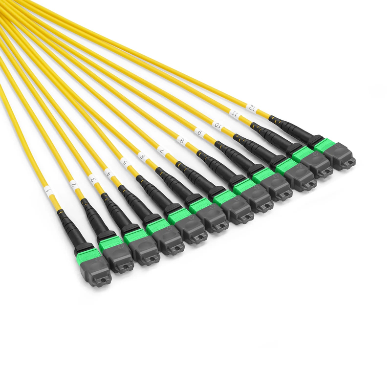 SFPS 30m (98ft) MTP® Pigtail Trunk Cable, MTP-12A® APC (Female) to Unterminated, 144 Fibers, Single Mode (OS2), LSZH, 0.35dB Max, Double Jacket, Yellow SFPS