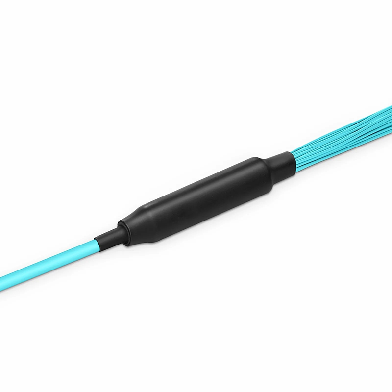 SFPS 30m (98ft) MTP® Hybrid Trunk Cable, MTP®-12 UPC (Female) to 6 LC UPC Duplex Uniboot, 48 Fibers, Multimode (OM3), Plenum (OFNP), 0.20dB Max, Type B, Double Jacket, Aqua SFPS