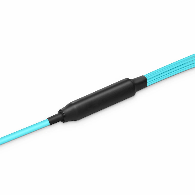 SFPS 30m (98ft) MTP® Hybrid Trunk Cable, MTP®-12 UPC (Female) to 6 LC UPC Duplex Uniboot, 24 Fibers, Multimode (OM3), Plenum (OFNP), 0.20dB Max, Type B, Double Jacket, Aqua SFPS
