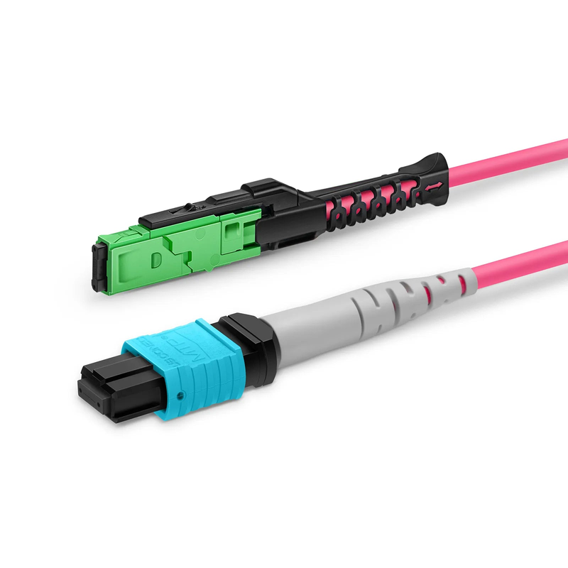 SFPS 2m (7ft) MMC Breakout Cable, MMC-24 APC (Female) to 3 x MTP®-8 UPC (Female), 24 Fibers, Multimode (OM4), Plenum (OFNP), 0.35dB Max, Jumper Polarity, Magenta SFPS