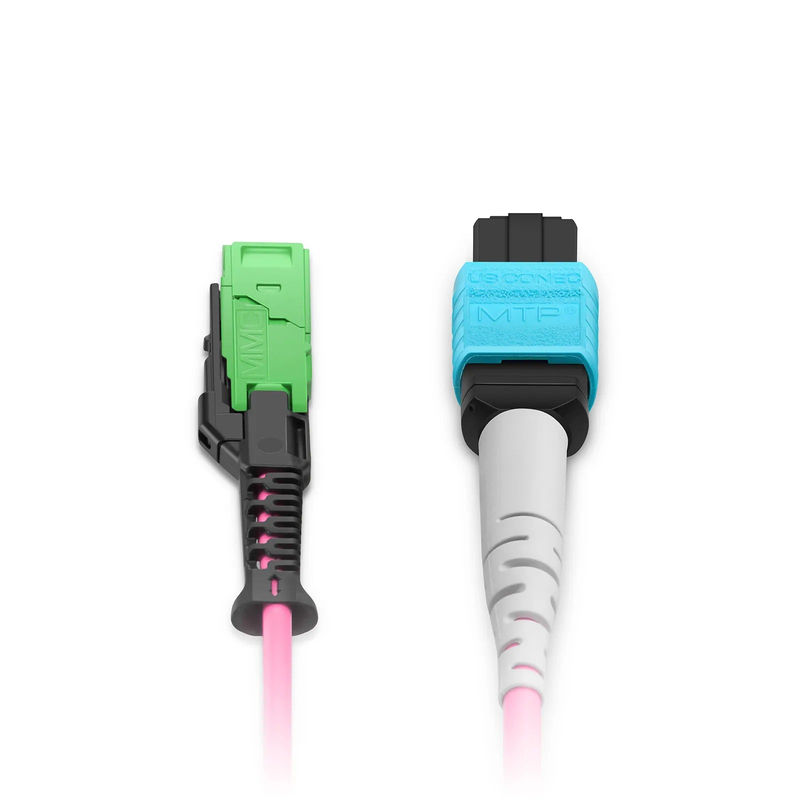 SFPS 2m (7ft) MMC Breakout Cable, MMC-24 APC (Female) to 3 x MTP®-8 UPC (Female), 24 Fibers, Multimode (OM4), Plenum (OFNP), 0.35dB Max, Jumper Polarity, Magenta SFPS