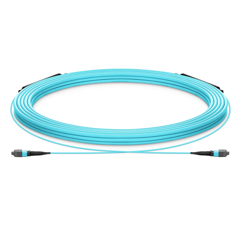 SFPS 30m (98ft) MTP® Trunk Cable, MTP®-12 UPC (Female) to MTP®-12 UPC (Female), 12 Fibers, Multimode (OM3), Plenum (OFNP), 0.20dB Max, Type B, Double Jacket, Aqua SFPS