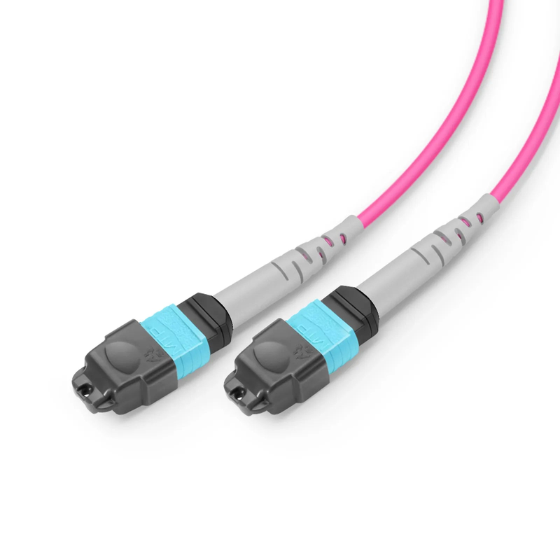 SFPS 2m (7ft) MMC Breakout Cable, MMC-16 APC (Female) to 2 x MTP®-8 UPC (Female), 16 Fibers, Multimode (OM4), Plenum (OFNP), 0.35dB Max, Jumper Polarity, Magenta SFPS