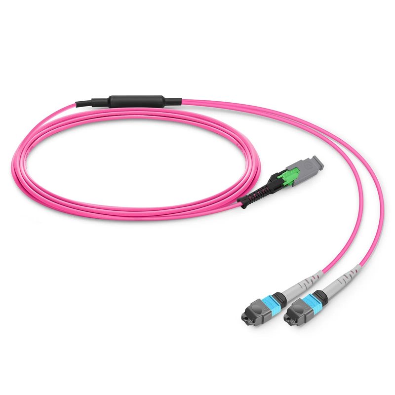 SFPS 1m (3ft) MMC Breakout Cable, MMC-16 APC (Female) to 2 x MTP®-8 UPC (Female), 16 Fibers, Multimode (OM4), Plenum (OFNP), 0.35dB Max, Jumper Polarity, Magenta SFPS