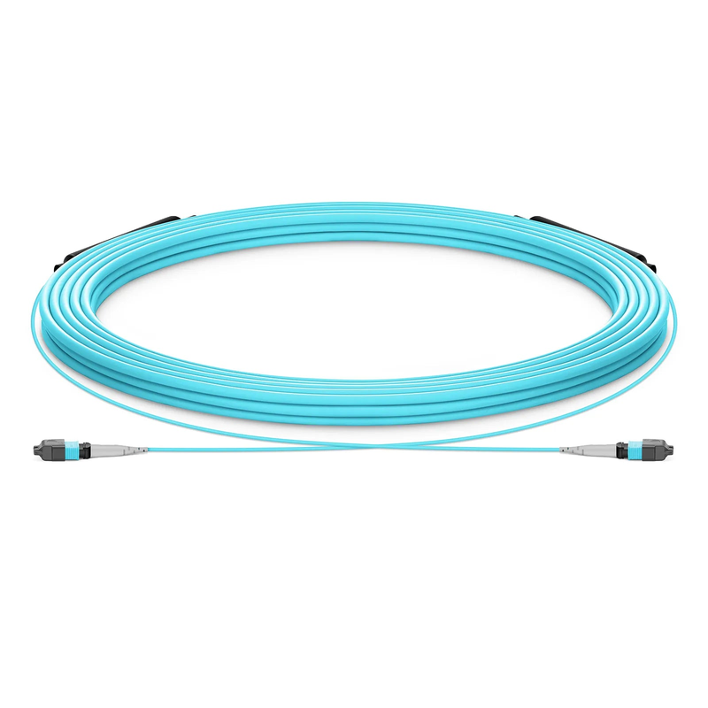 SFPS 30m (98ft) MTP® Trunk Cable, MTP®-8 UPC (Male) to MTP®-8 UPC (Male), 8 Fibers, Multimode (OM3), Plenum (OFNP), 0.20dB Max, Type B, Double Jacket, Aqua SFPS