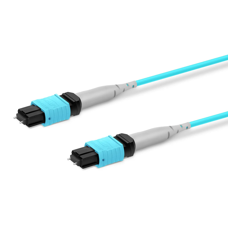 SFPS 30m (98ft) MTP® Trunk Cable, MTP®-8 UPC (Male) to MTP®-8 UPC (Male), 8 Fibers, Multimode (OM3), Plenum (OFNP), 0.20dB Max, Type B, Double Jacket, Aqua SFPS