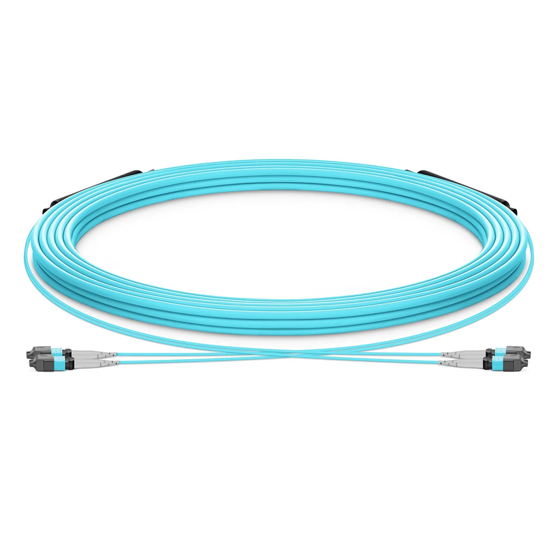 SFPS 30m (98ft) MTP® Trunk Cable, MTP®-8 UPC (Male) to MTP®-8 UPC (Male), 16 Fibers, Multimode (OM3), Plenum (OFNP), 0.20dB Max, Type B, Double Jacket, Aqua SFPS