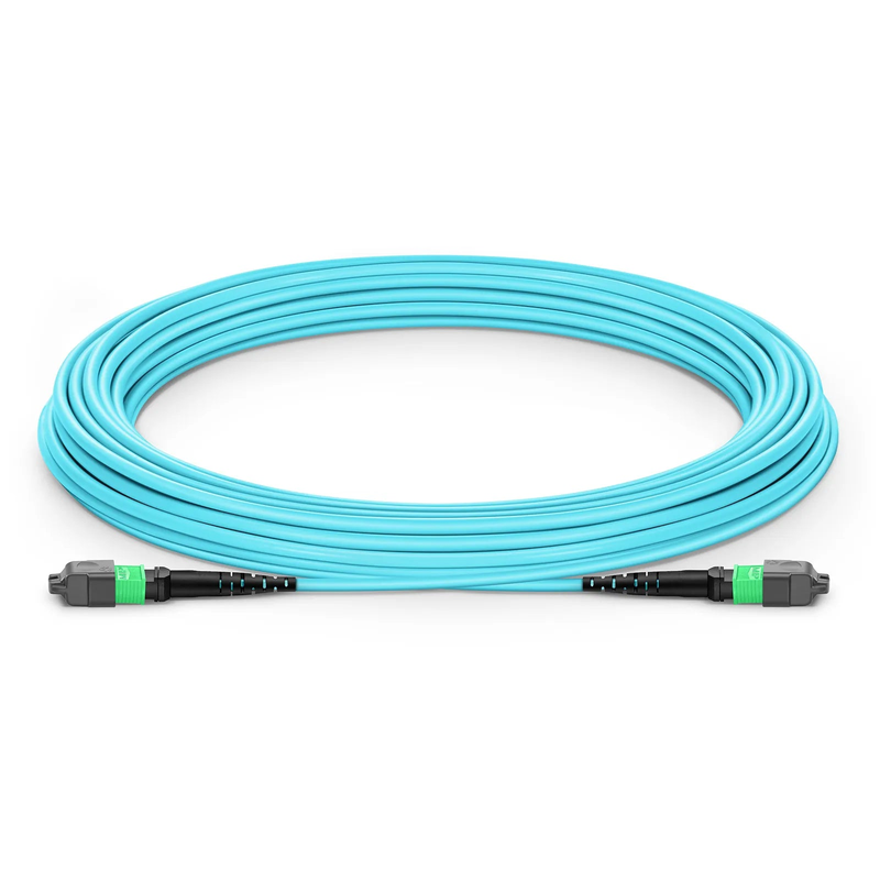 SFPS 10m (33ft) MTP® Jumper, MTP®-16 APC (Female) to MTP®-16 APC (Female), 16 Fibers, Multimode (OM3), Plenum (OFNP), 0.35dB Max, Crossover, Aqua SFPS