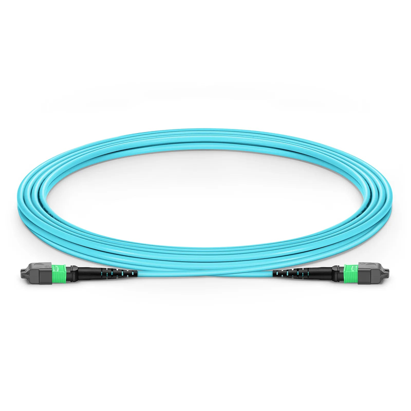 SFPS 3m (10ft) MTP® Jumper, MTP®-16 APC (Female) to MTP®-16 APC (Female), 16 Fibers, Multimode (OM3), Plenum (OFNP), 0.35dB Max, Crossover, Aqua SFPS