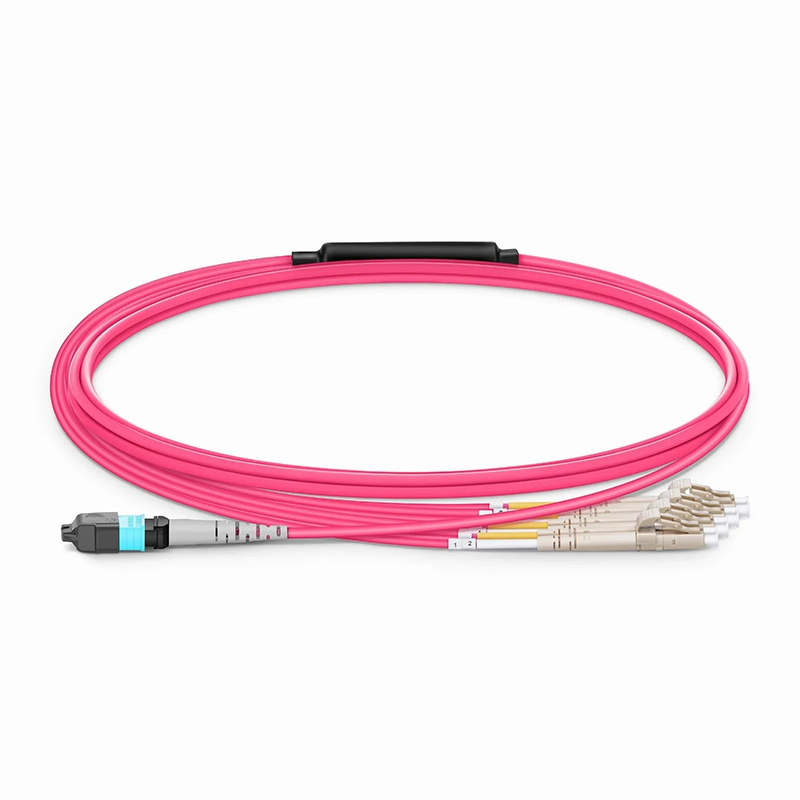 SFPS 2m (7ft) MTP® Harness, MTP®-8 UPC (Female) to 4 x LC UPC Duplex, 8 Fibers, Multimode (OM4), Plenum (OFNP), 0.35dB Max, Type B, 1m Equal Breakout Length, Magenta SFPS