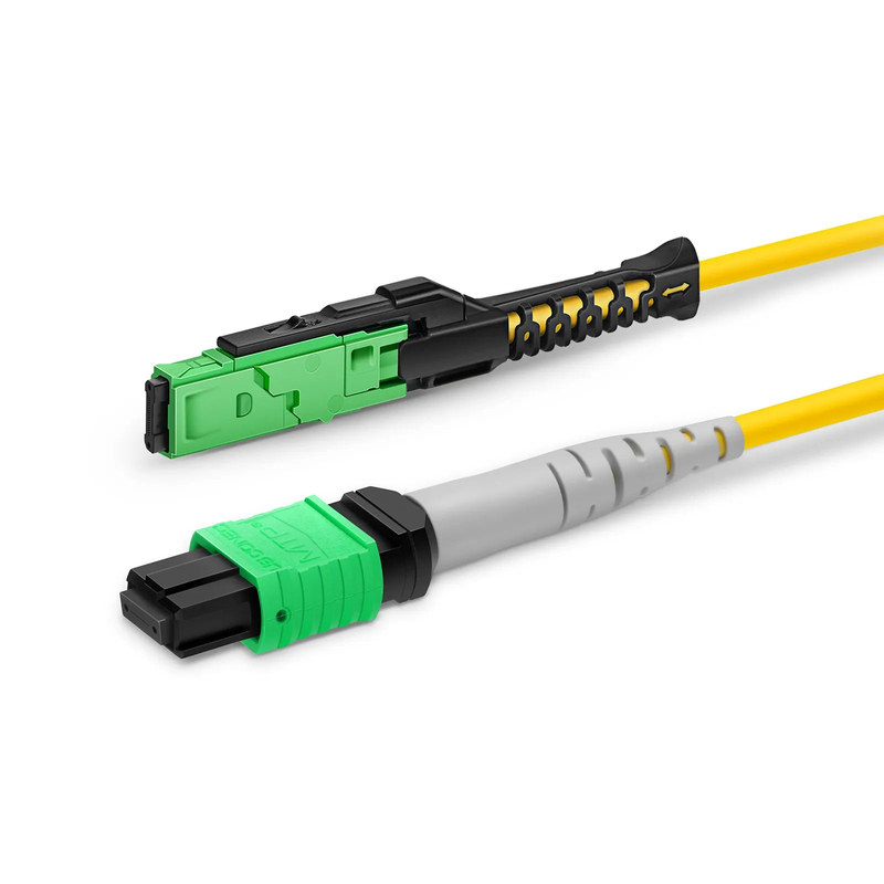 SFPS 2m (7ft) MMC Breakout Cable, MMC-16 APC (Female) to 2 x MTP®-8 APC (Female), 16 Fibers, Single Mode (OS2), Plenum (OFNP), 0.35dB Max, Jumper Polarity, Yellow SFPS