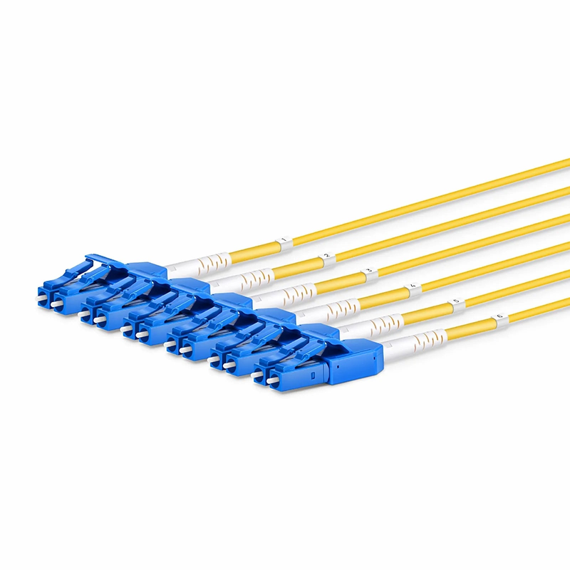 SFPS 30m (98ft) MTP® Hybrid Trunk Cable, MTP®-12 APC (Female) to 6 LC UPC Duplex Uniboot, 48 Fibers, Single Mode (OS2), Plenum (OFNP), 0.35dB Max, Type B, Double Jacket, Yellow SFPS
