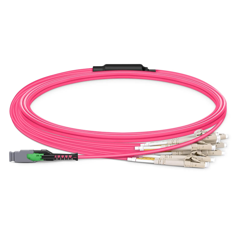 SFPS 3m (10ft) MMC Harness, MMC-16 APC (Female) to 8 x LC UPC Duplex, 16 Fibers, Multimode (OM4), Plenum (OFNP), 0.35dB Max, Jumper Polarity, Magenta SFPS