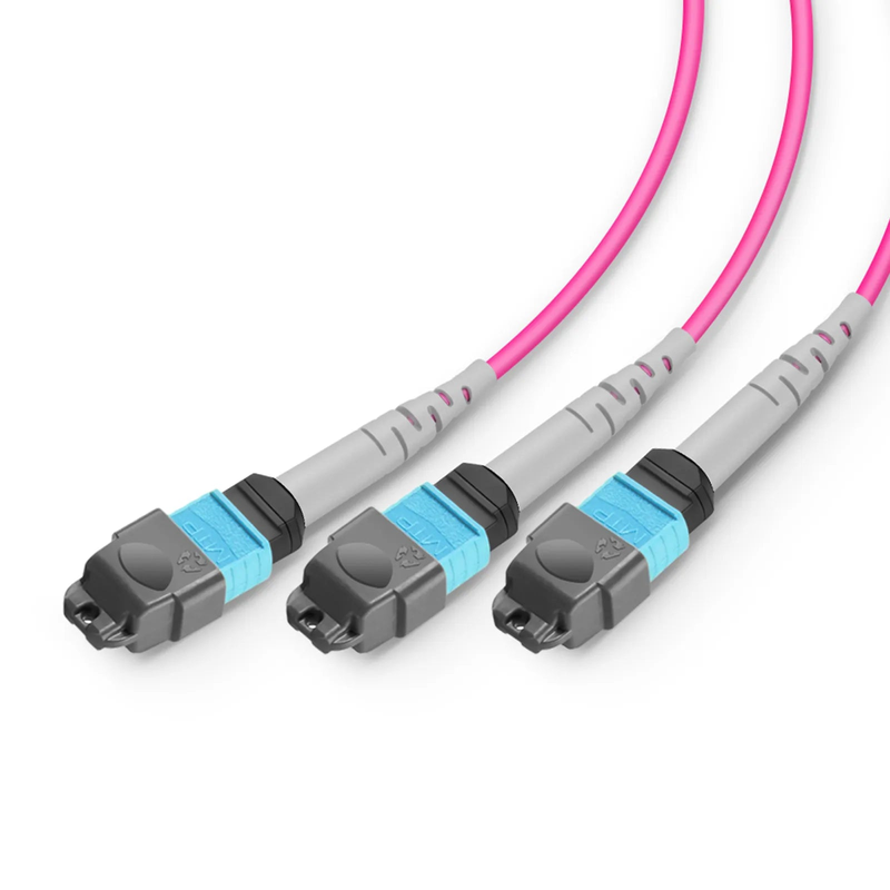 SFPS 2m (7ft) MTP® Breakout Cable, MTP®-24 UPC (Female) to 3 x MTP®-8 UPC (Female), 24 Fibers, Multimode (OM4), Plenum (OFNP), 0.35dB Max, Type B, Magenta SFPS