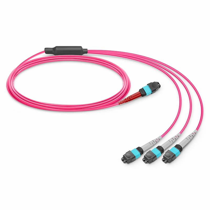 SFPS 3m (10ft) MTP® Breakout Cable, MTP®-24 UPC (Female) to 3 x MTP®-8 UPC (Female), 24 Fibers, Multimode (OM4), Plenum (OFNP), 0.35dB Max, Type B, Magenta SFPS