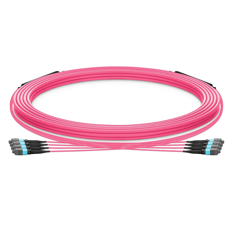 SFPS 30m (98ft) MTP® Trunk Cable, MTP®-12 UPC (Male) to MTP®-12 UPC (Male), 48 Fibers, Multimode (OM4), Plenum (OFNP), 0.20dB Max, Type A, Double Jacket, Magenta SFPS