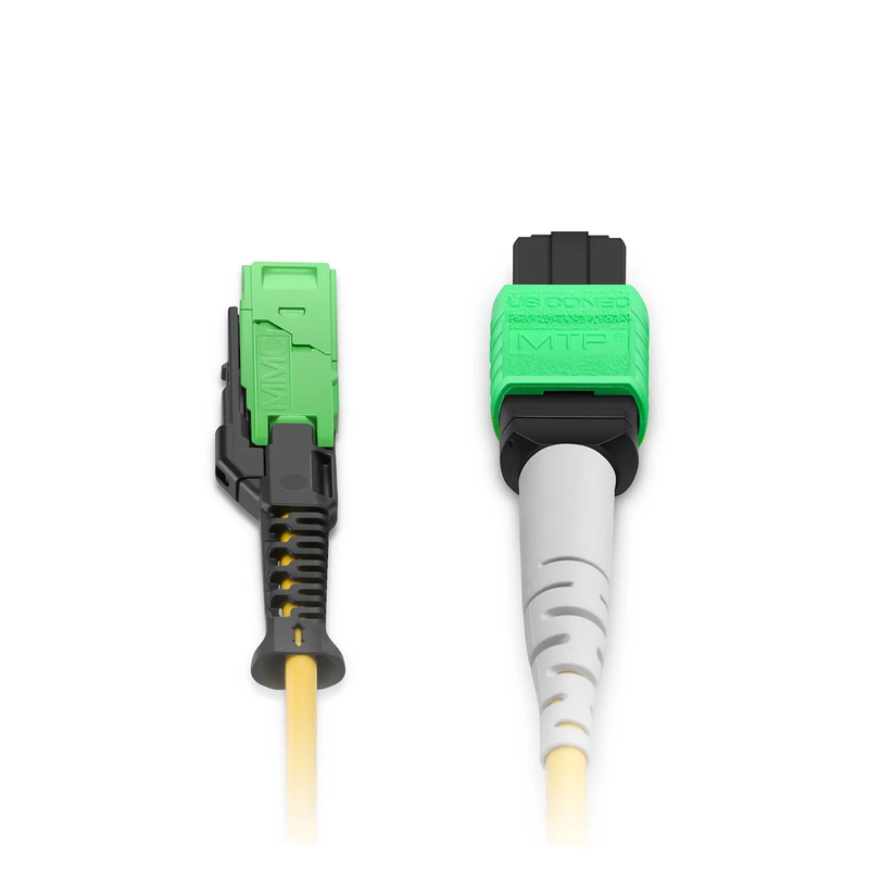 SFPS 1m (3ft) MMC Breakout Cable, MMC-16 APC (Female) to 2 x MTP®-8 APC (Female), 16 Fibers, Single Mode (OS2), Plenum (OFNP), 0.35dB Max, Jumper Polarity, Yellow SFPS