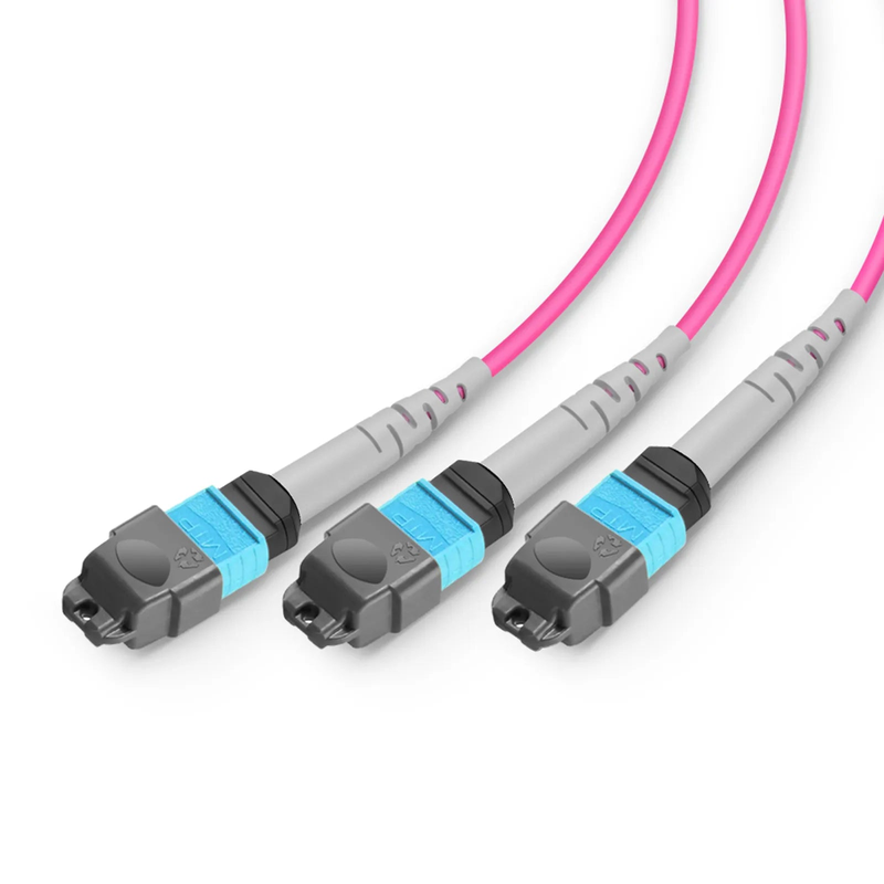 SFPS 3m (10ft) MMC Breakout Cable, MMC-24 APC (Female) to 3 x MTP®-8 UPC (Female), 24 Fibers, Multimode (OM4), Plenum (OFNP), 0.35dB Max, Jumper Polarity, Magenta SFPS