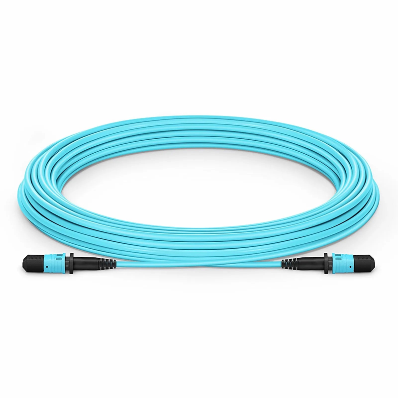 SFPS 30m (98ft) MPO Jumper, Senko MPO-12 APC (Female) to MPO-12 APC (Female), 8 Fibers, Multimode (OM3), LSZH, 0.35dB Max, Type B, Aqua SFPS